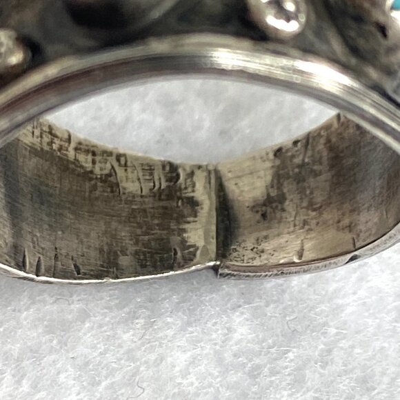 VTG Sterling Silver 925 Southwest Style Turquoise Coral 3 Stone Wide Band Ring - Picture 7 of 16